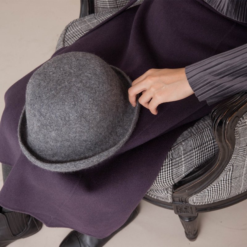 Fata Tata X Mulane tri-color collapsible folding fisherman's hat handmade autumn and winter 100% pure wool small eaves hat small hat female pure wool wool felt elegant wild hat Christmas gifts | vitatha Fata Tata original design independent women's - Hats & Caps - Wool Gray