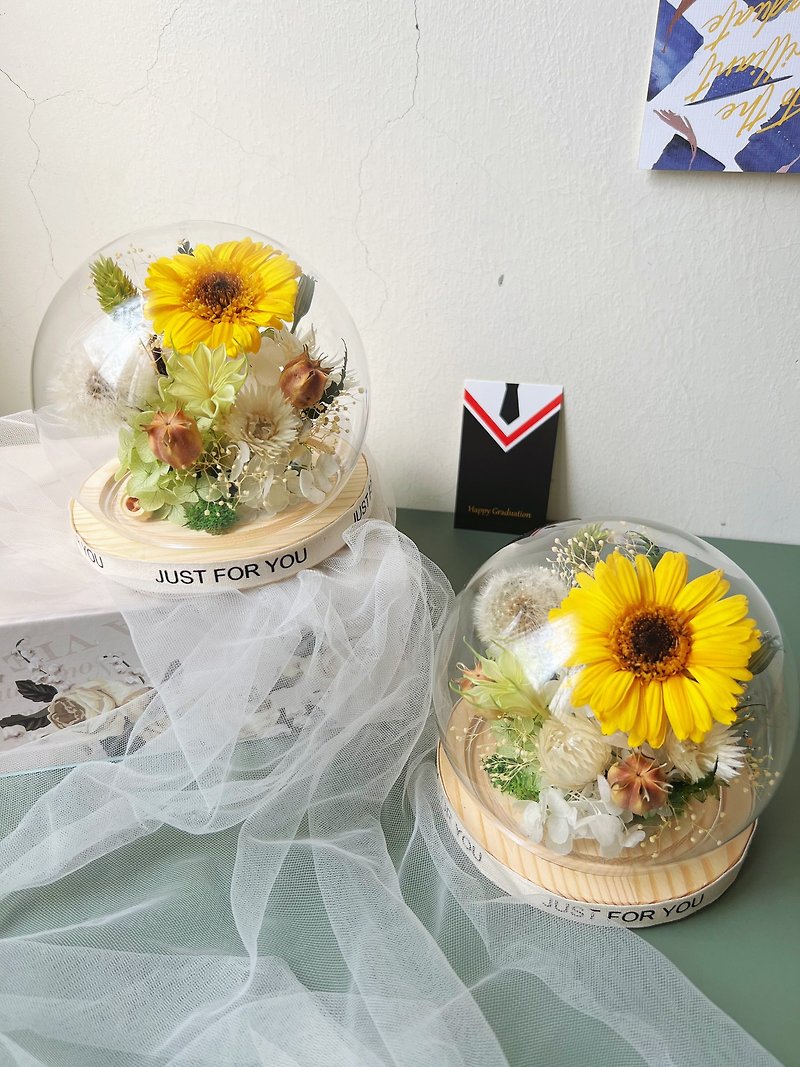 [Graduation Gift] flower-of-life sunshine dandelion glass cover - ช่อดอกไม้แห้ง - พืช/ดอกไม้ สีเหลือง