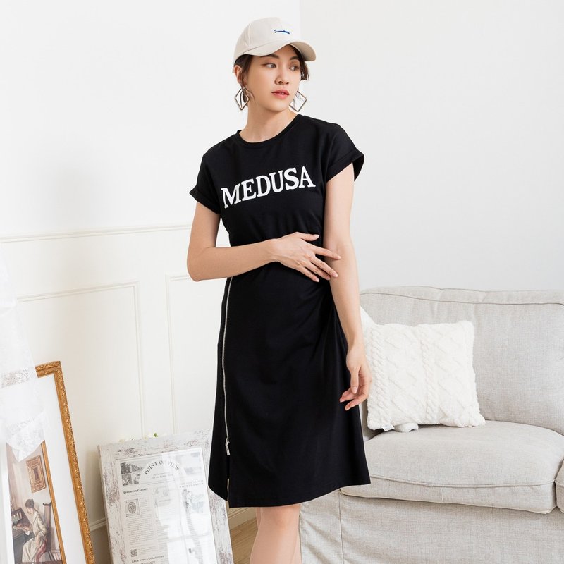 【MEDUSA】MEDUSA銀拉鍊嫘縈休閒洋裝(M-XL) | 涼感嫘縈 短洋裝 - 洋裝/連身裙 - 其他人造纖維 黑色