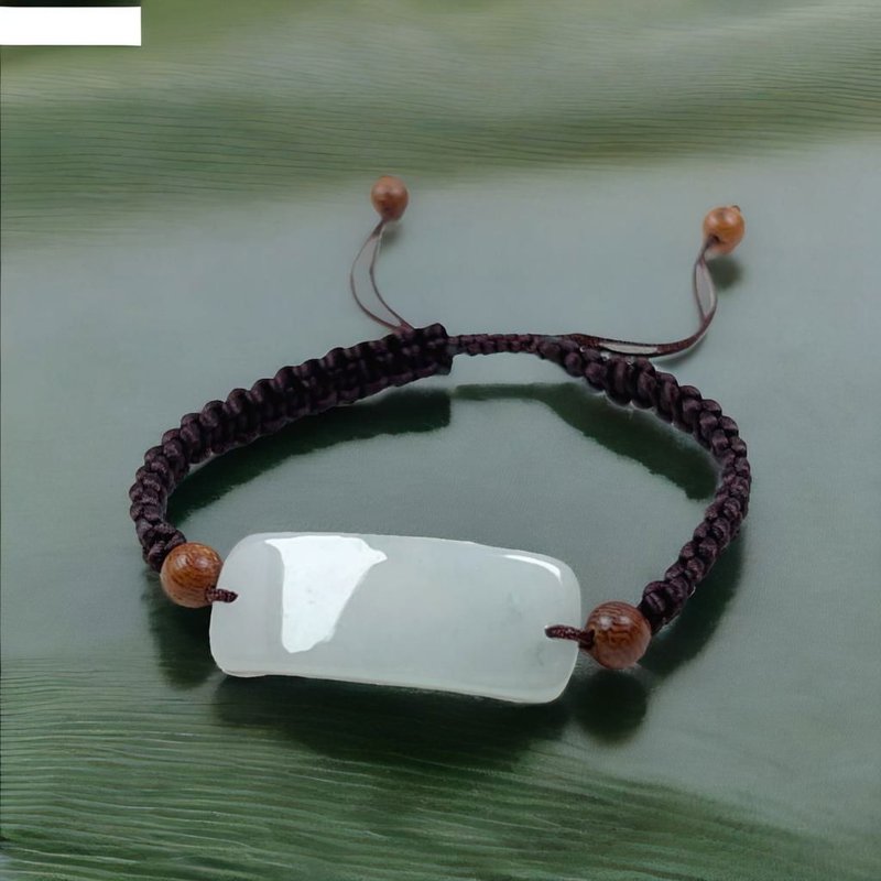 【願‧無事】冰種翡翠無事牌編織手鍊 | 天然緬甸翡翠A貨 | 送禮 - 手鍊/手環 - 玉石 白色