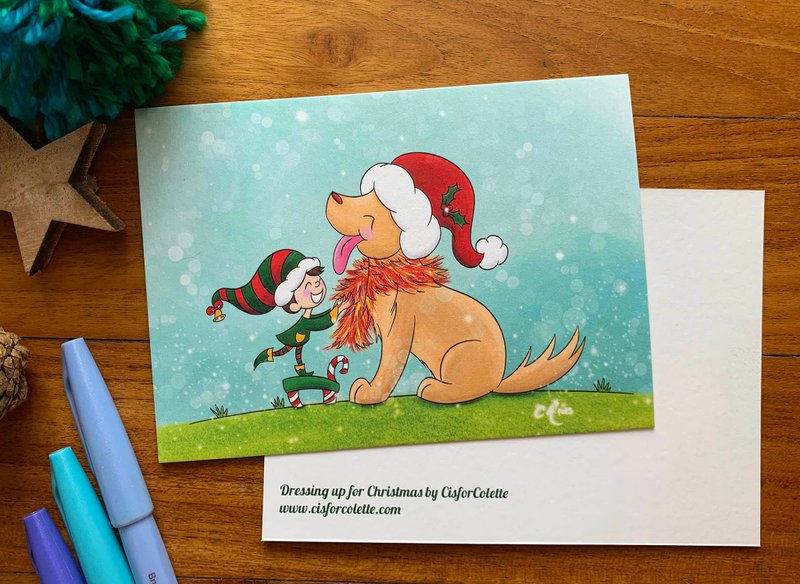 Dressing up for Christmas postcard - การ์ด/โปสการ์ด - กระดาษ หลากหลายสี