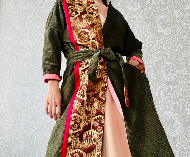 Corduroy + OBI of KIMONO, Oriental coat. - Shop woosmom Women's