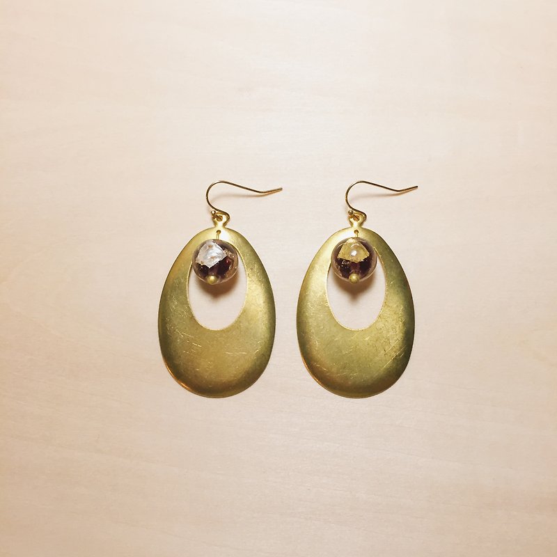 Vintage purple colored glaze three-dimensional drop earrings - ต่างหู - ทองแดงทองเหลือง สีทอง