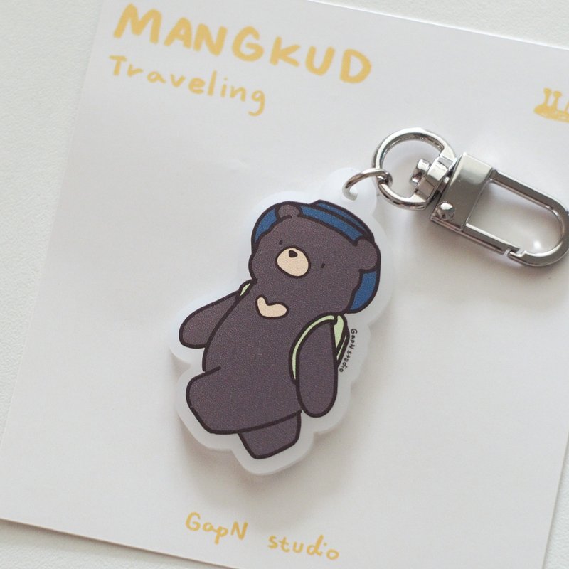 Mangkud Traveling black bear Acrylic Keychain - Keychains - Acrylic Gray