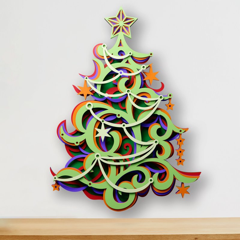 用於雷射 Cricut 和 CNC 切割的聖誕樹多層 3D SVG DXF 文件 - 圖文模板設計 - 其他材質 