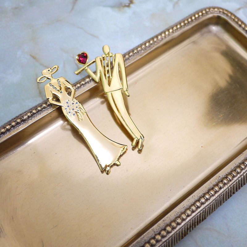 Antique vintage double brooch - เข็มกลัด - เครื่องเพชรพลอย สีทอง