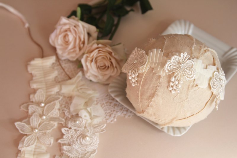 嬰兒頭帶 寶寶頭帶 嬰兒頭飾 頭飾 彌月禮物 彌月頭飾 百日宴頭飾 - 嬰兒帽子/髮帶 - 棉．麻 白色