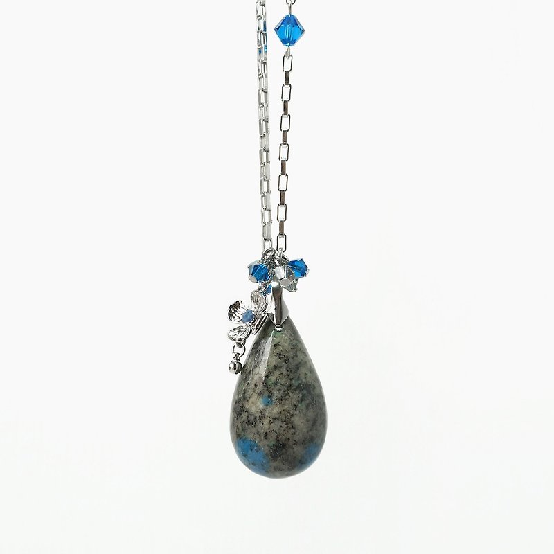 K2 Stone Cabochon Necklace, Azurite in Granite Rare Gemstone Jewelry - Necklaces - Semi-Precious Stones Gray