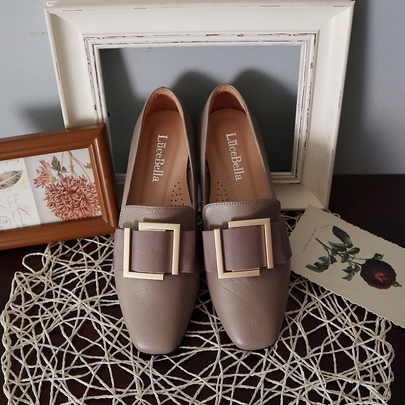 【Afternoon tea】 soft loafer shoes - Camel - Women's Leather Shoes - Genuine Leather Khaki