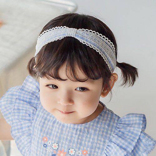 日安朵朵 Happy Prince 韓國製 Surin藍色格紋蕾絲女嬰兒童髮帶
