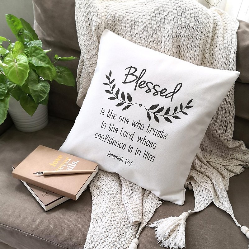 Inspirational Bible Verse Blessed 45*45cm Cotton Linen - Pillows & Cushions - Cotton & Hemp Khaki