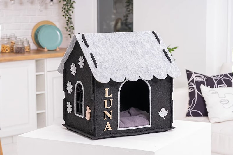 Pet house, Cat House, Wool Cat Bed, Cat House, Pet house, Felted Wool, Felted - Scratchers & Cat Furniture - Other Materials Gray