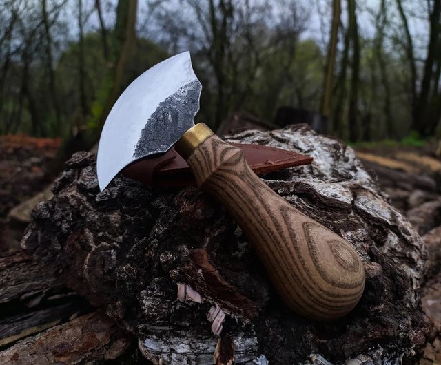 Forged Leather Round Knife. Skinning Knife. Forged Small Head