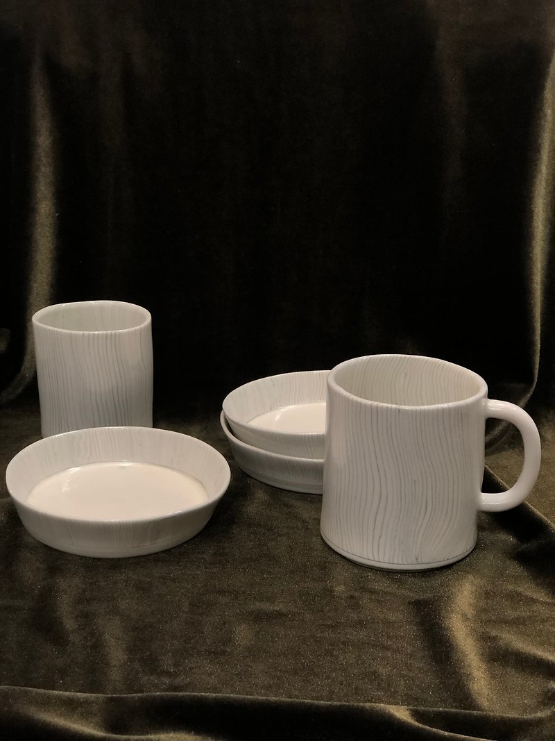 Gray Stripe Porcelain Cup - Cups - Porcelain White