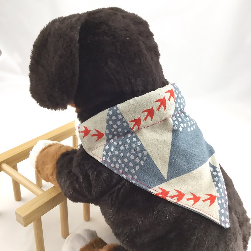 寵物三角巾—候鳥系列藍灰色款 - 寵物衣服 - 棉．麻 