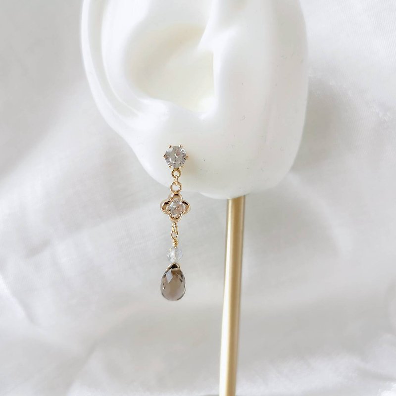 【Veverke】焦茶 - 茶晶 拉長石 耳環 飾品 天然石 - 耳環/耳夾 - 半寶石 咖啡色