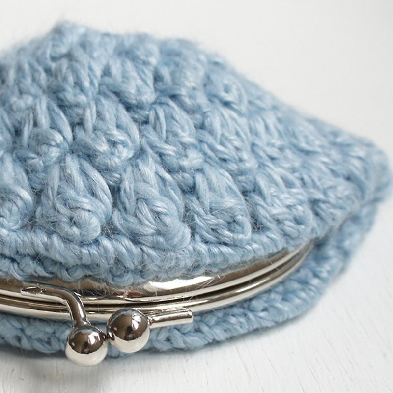 Ba-ba handmade☆ Popcorn crochet coinpurse (No.C906） - กระเป๋าเครื่องสำอาง - กระดาษ สีน้ำเงิน