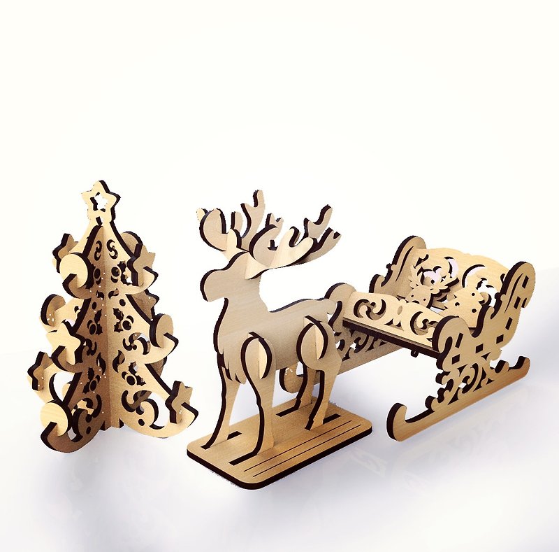 Christmas limited three-dimensional puzzle card-set of three - Cards & Postcards - Wood Khaki