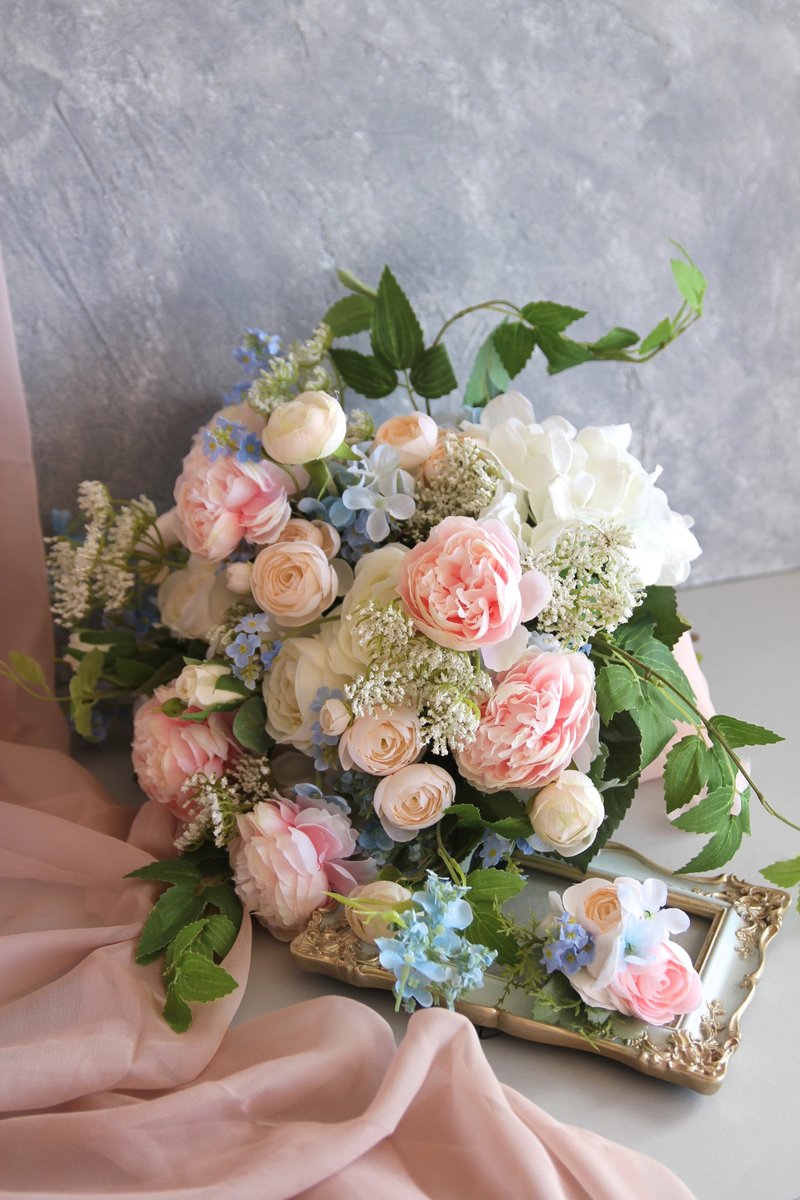 Bridal bouquet  ,Artificial Bouquet ,silk flower bouquet , Wedding ,Peony - ตกแต่งต้นไม้ - พืช/ดอกไม้ สึชมพู