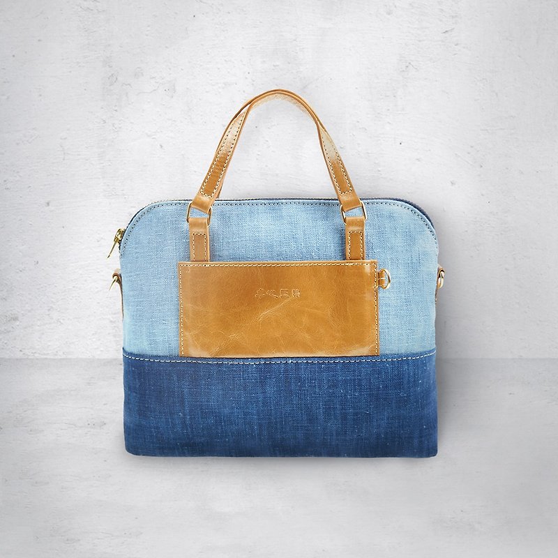 Zhuo also blue dye - Yingshui series bag - Handbags & Totes - Cotton & Hemp Blue