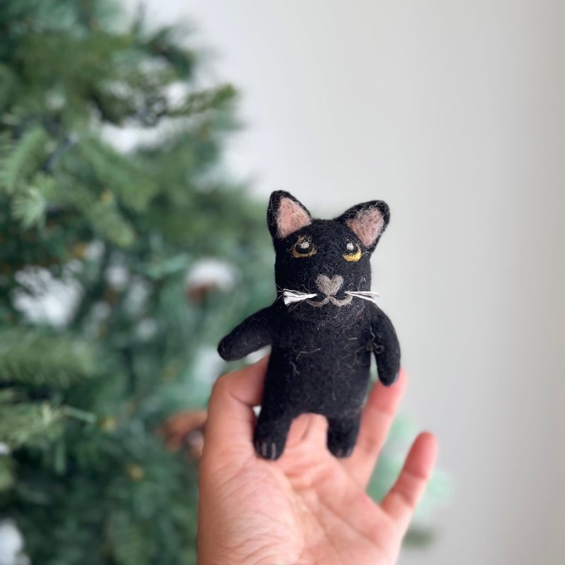 Wool felt finger puppet - black cat - ของเล่นเด็ก - ขนแกะ สีดำ