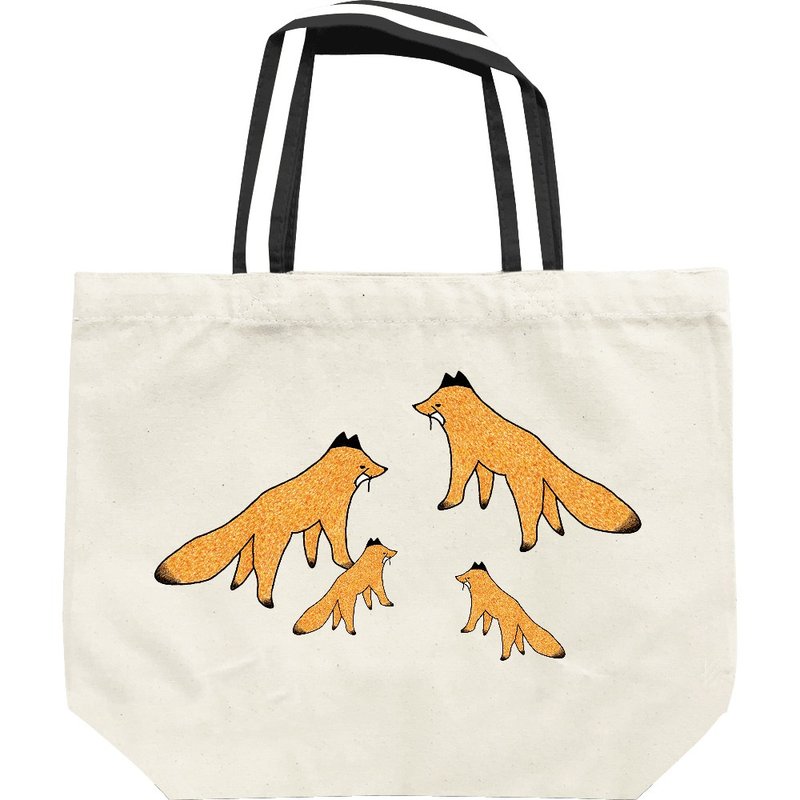 Hokkaido Fox Lunch Tote Bag - กระเป๋าถือ - ผ้าฝ้าย/ผ้าลินิน สีเหลือง