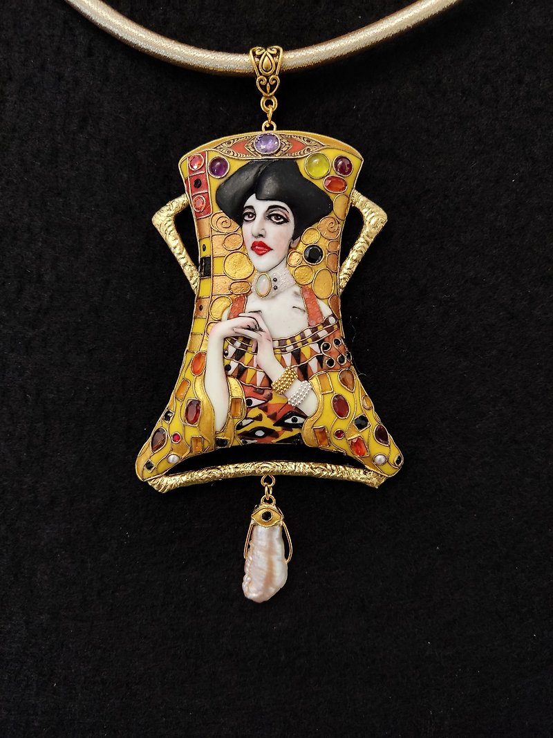 Necklace Adel Klimt, Gold Adele, Lady in gold, Art Nouveau necklace, - 項鍊 - 黏土 金色
