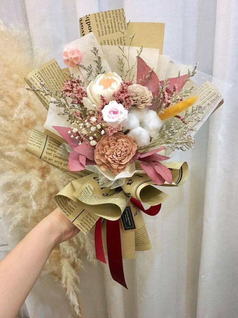 乾燥花束【粉黛古典】聖誕花束 生日禮物 交換禮物 求婚花束 生日 - 乾燥花/永生花 - 植物．花 