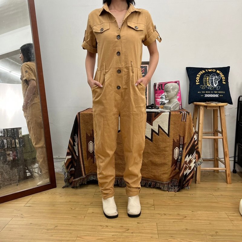 Women's Khaki jumpsuit second-hand vintage clothing - Overalls & Jumpsuits - Cotton & Hemp Khaki