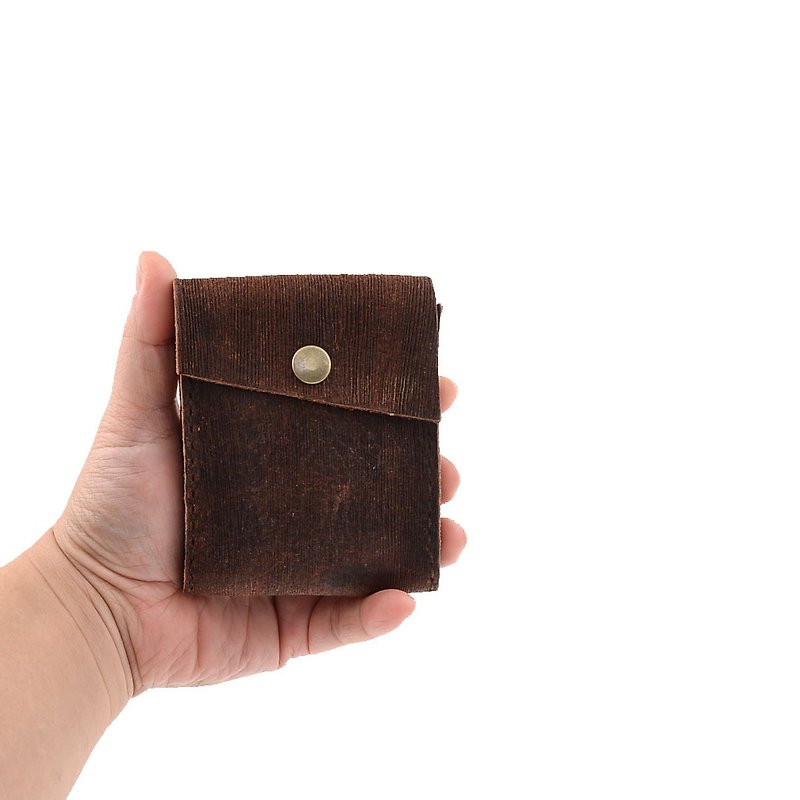 (U6.JP6 Handmade Leather Goods) Handmade pure hand-stitched genuine leather simple universal coin purse--Special wood embossing - กระเป๋าใส่เหรียญ - หนังแท้ สีนำ้ตาล
