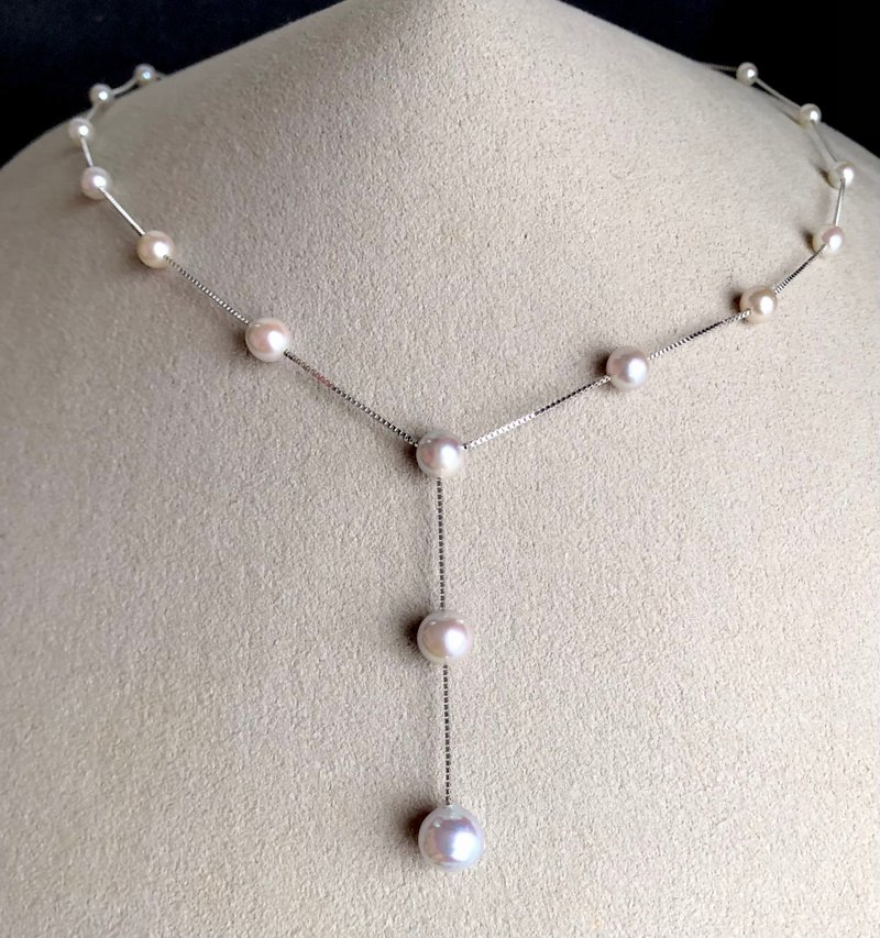 Akoya pearl necklace  natural silver  made in Japan - สร้อยคอ - ไข่มุก สีเงิน