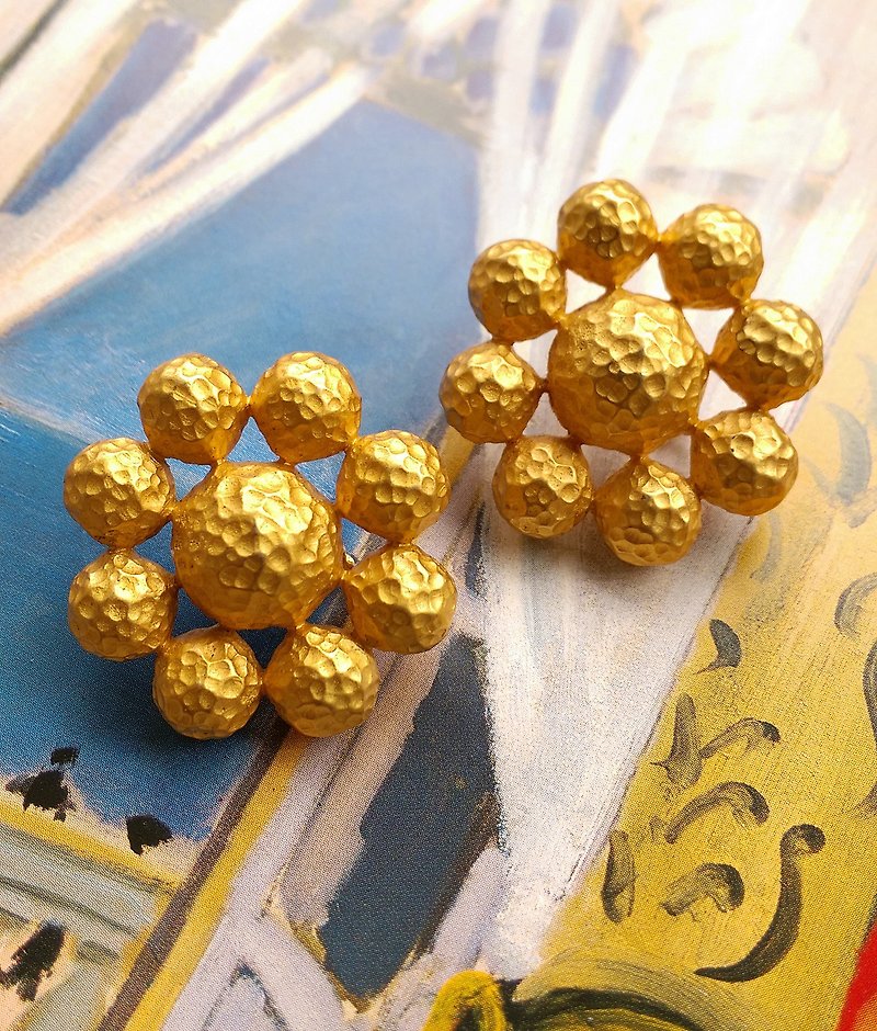 [Western Antique Jewelry / Old Age] 1970's NAPINE Pop Link Clip Earrings - Earrings & Clip-ons - Other Metals Gold