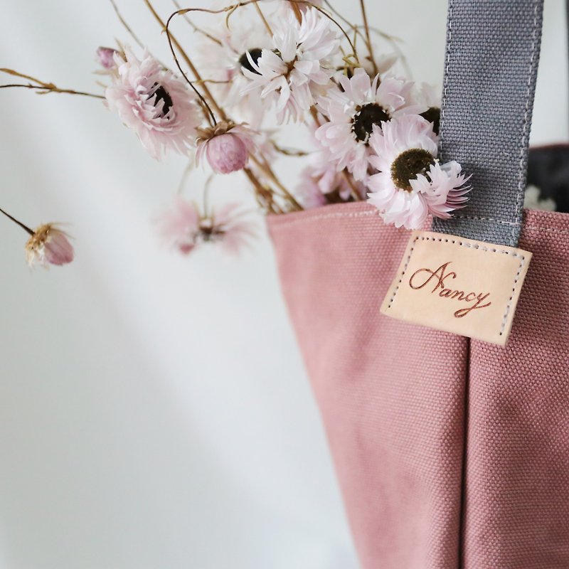 簡約托特包 環保袋 -可自行搭配顏色  客製化 免費刻字 - 手提包/手提袋 - 棉．麻 粉紅色