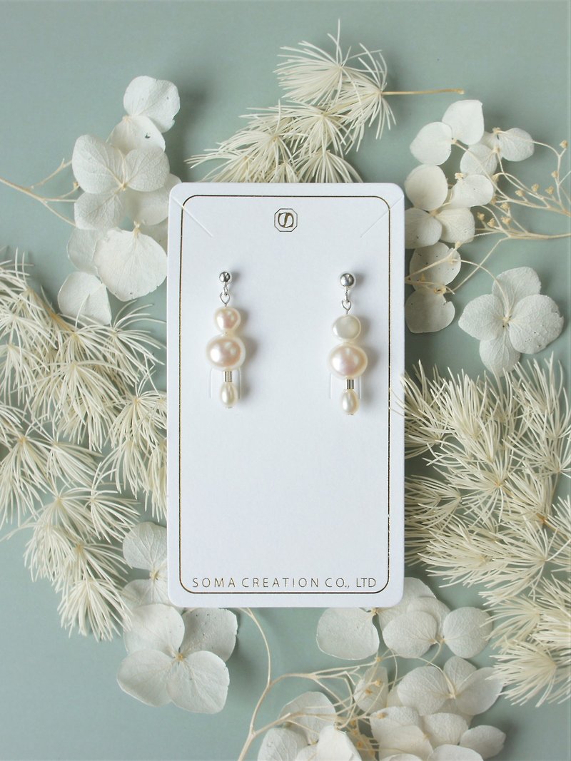 Freshwater pearl sterling silver dangle earrings - ต่างหู - เครื่องเพชรพลอย ขาว