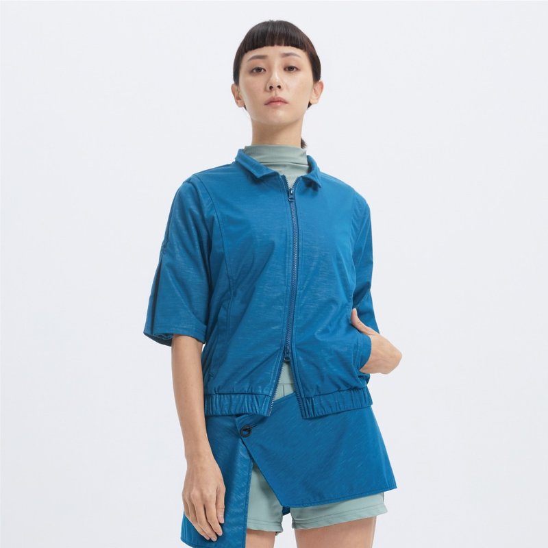 SPORTSWEAR - 褶邊五分袖外套-摩藍 - 女大衣/外套 - 聚酯纖維 藍色