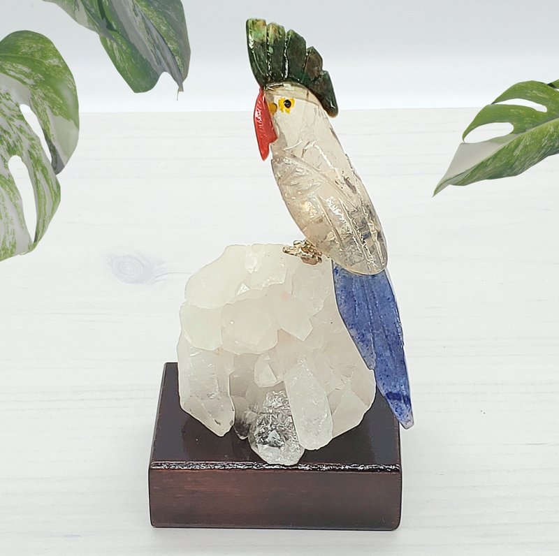 Crystal Parrot Wishes Manifestation*from Brazilian Handicrafts Healing Crystal Bird*p4 White Crystal Cluster - Items for Display - Crystal Multicolor