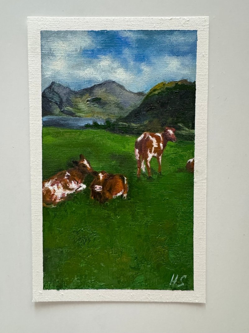 Postcard with real oil painting 21*13 cm - 卡片/明信片 - 紙 