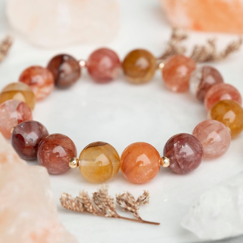 Red, Yellow Hematoid Quartz genuine gemstones stretch bracelet gift for her girl - Bracelets - Crystal Red