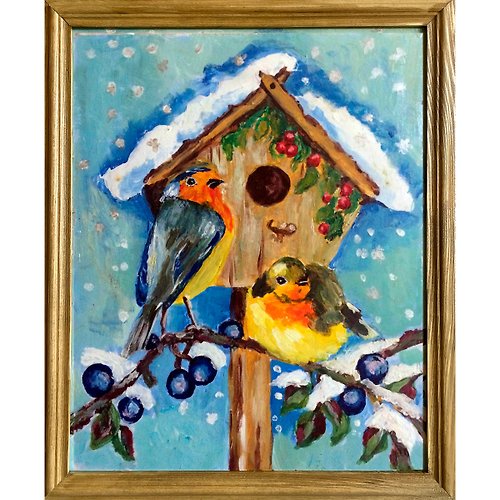 塔蒂艺术绘画工作室 知更鳥畫 / 鳥屋 / 聖誕禮物 / 暖心聖誕畫