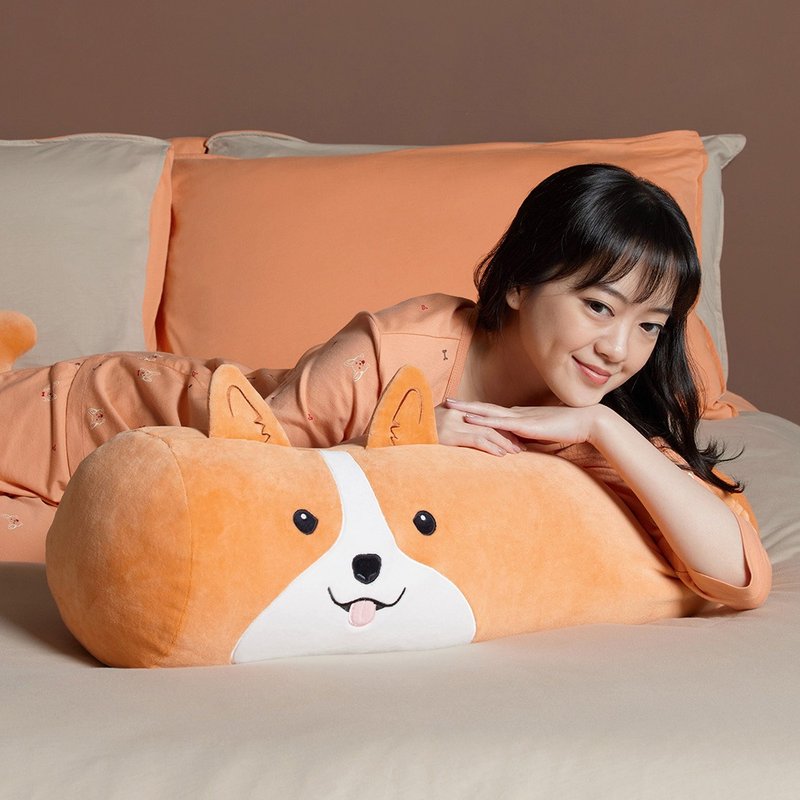 Corgi cylinder long pillow - Nuanyang Orange - Pillows & Cushions - Cotton & Hemp Orange