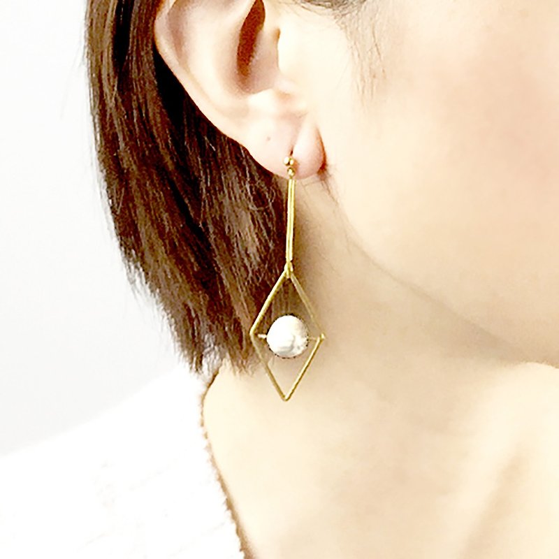 大理石系列#6 - 耳環/耳夾 - 其他金屬 金色