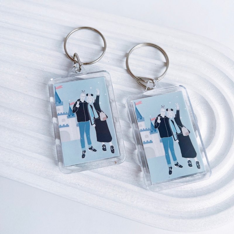 Custom-made face painting | portrait couple souvenir gift wedding small key ring - ที่ห้อยกุญแจ - พลาสติก ขาว