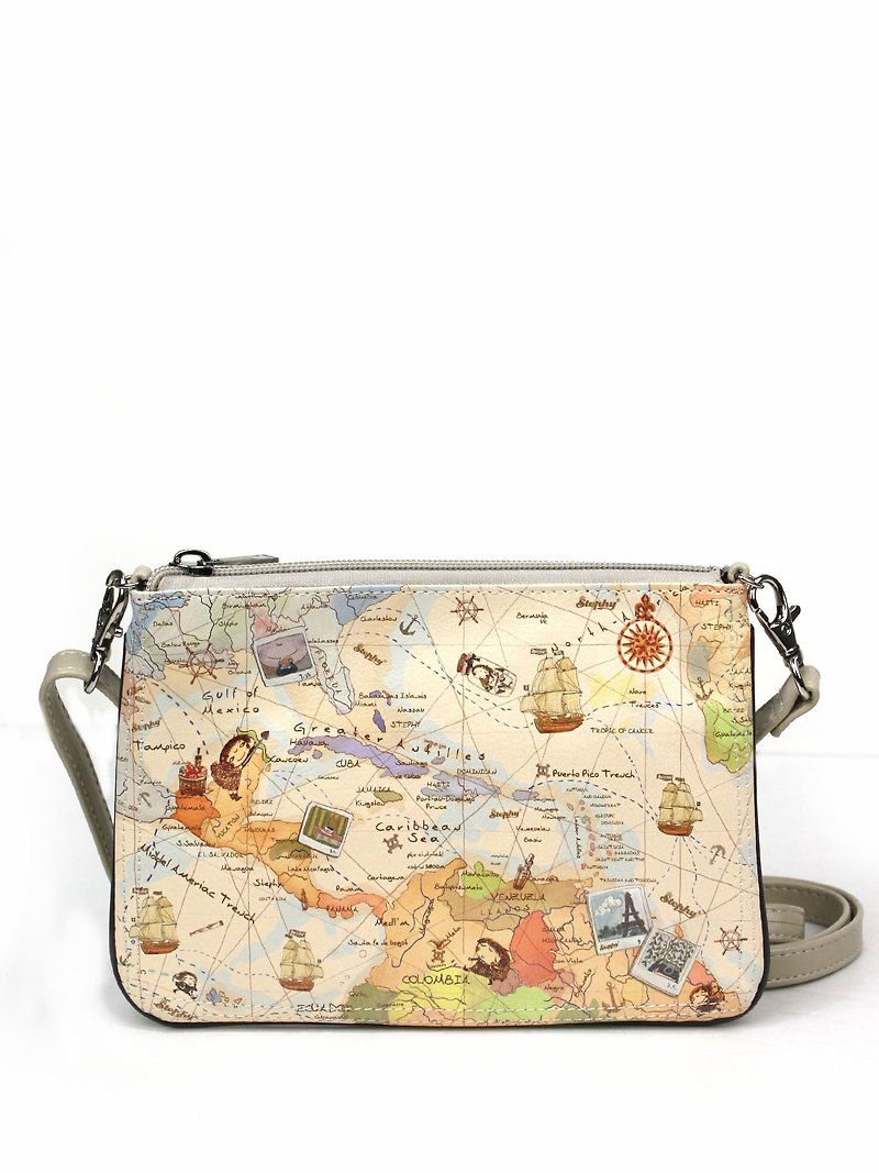 Stephy fruit brand SB045-CB World Map Art print design female models cute satchel / shoulder bag / cosmetic bag - Toiletry Bags & Pouches - Genuine Leather 
