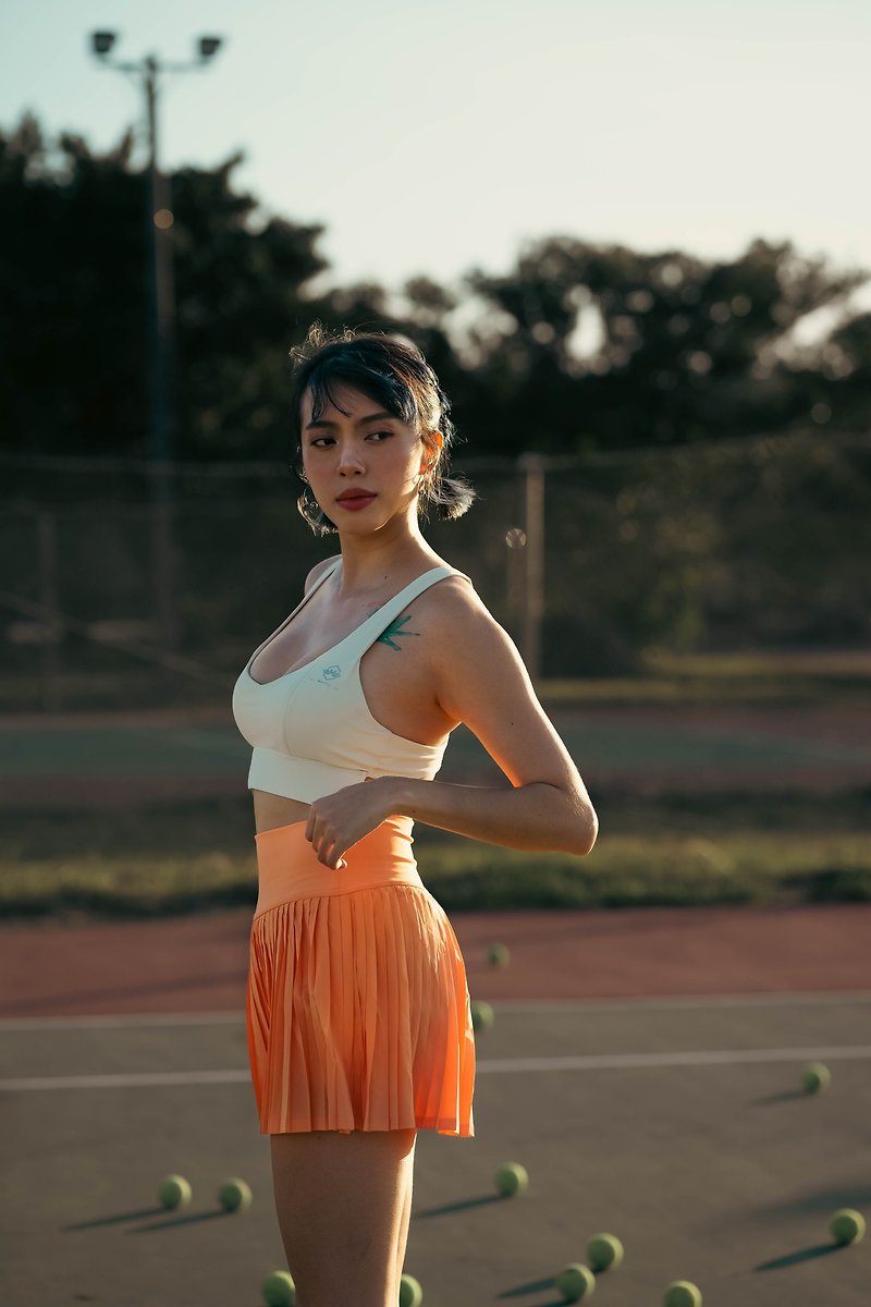 Y2K Hot Girl Fashion Fine Pleated Tennis Skirt_Pink Cheng Orange - Skirts - Polyester Orange