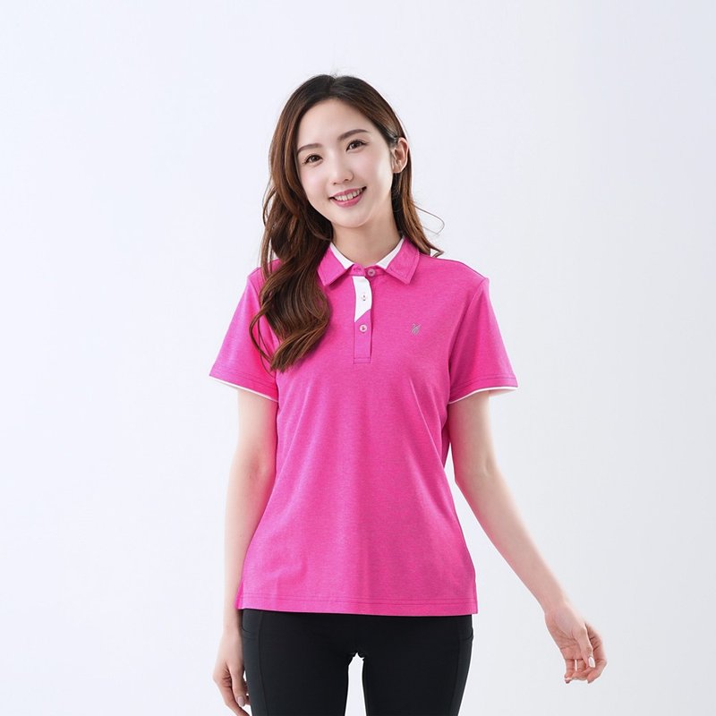 Women's Anti-UV Moisture Wicking Function Check Polo Shirt GS1036 (M-6L Large Size) / Pink - ชุดกีฬาผู้ชาย - เส้นใยสังเคราะห์ สึชมพู