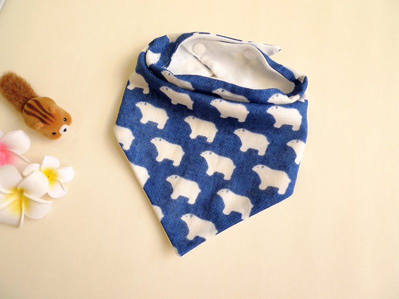 Triangle saliva towel/bib-little polar bear (dark blue) - ผ้ากันเปื้อน - ผ้าฝ้าย/ผ้าลินิน สีน้ำเงิน