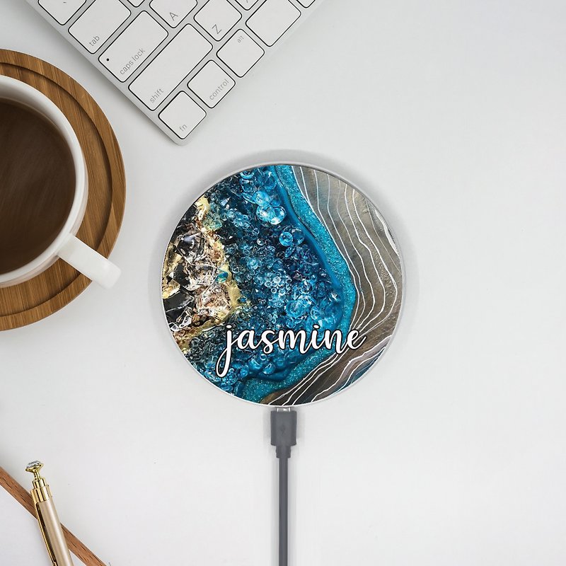 Emerald Green Marble Stone Wireless Charger for iPhone Samsung Huawei Model -235 - Phone Charger Accessories - Other Materials Blue
