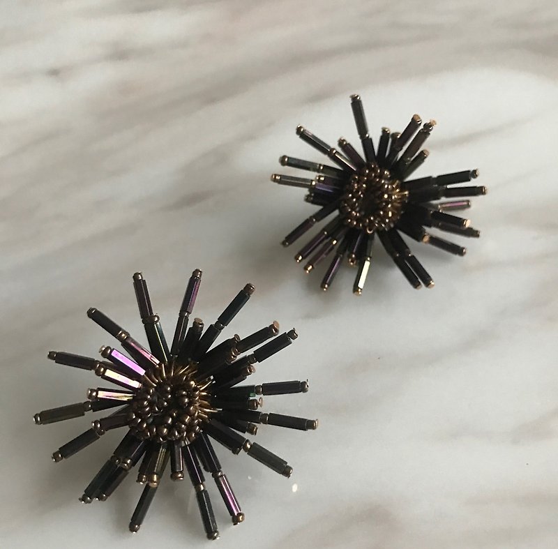 Instant Fireworks - Purple Black - Earrings & Clip-ons - Glass 