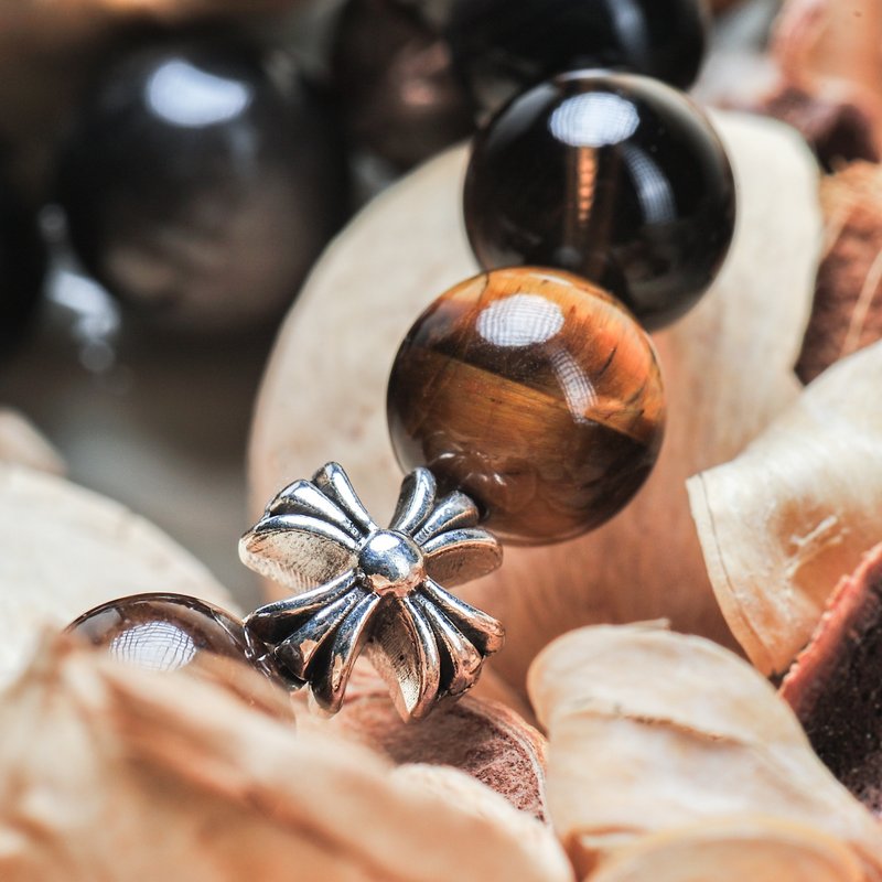 Cai Yi Gemstones. Decisiveness High-Quality Yellow Tiger Eye Smoky Quartz Black Obsidian Fleur-de-lis - สร้อยข้อมือ - คริสตัล 