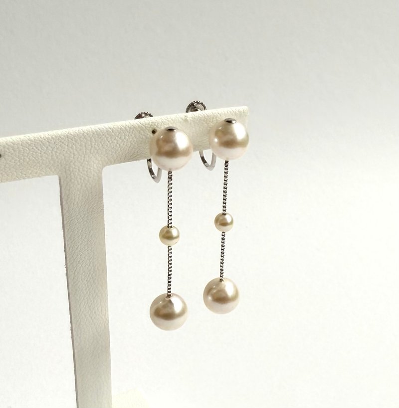 Akoya pearl earring K14WG - 耳環/耳夾/耳骨夾 - 珍珠 銀色